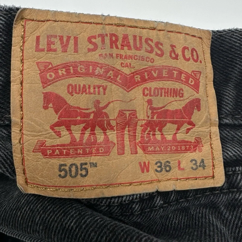 Levi's 505 Jeans Mens 36x34 Black Medium Wash Straight Regular Pants Levis‎